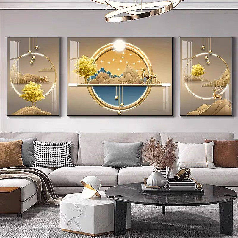 背景墙轻奢挂画简约现代装饰画新款大气客厅沙发壁画三联2026抽象