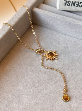 长款太阳花虎眼石吊坠项链女款配饰2026新款毛衣链高级感轻奢小众