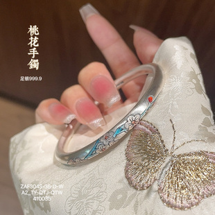 足银999.9桃花手镯女实心开口时尚 高级感手饰 年轻款