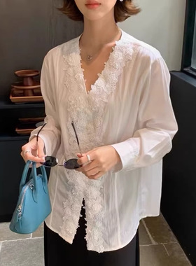 2026春深圳南油爆款 法式白色长袖衬衫女设计感小众气质通勤上衣