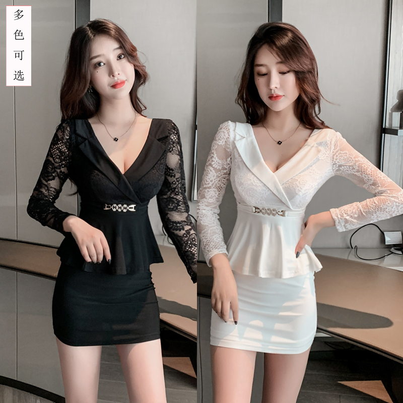 大码遮肚子性感桑拿小姐连衣裙足浴短裙长袖按摩技师工作服夜店装