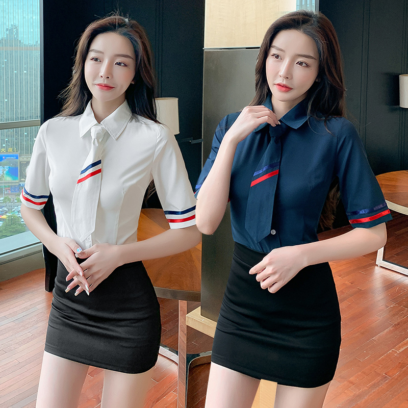 酒店KTV公主服美容师中袖衬衫工作服包裙套装SPA足疗会所技师工衣