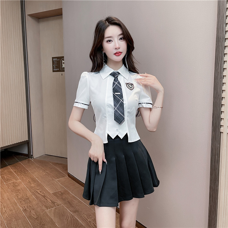 足疗店工作服女显瘦酒店桑拿按摩技师服性感KTV公主服白衬衣套装