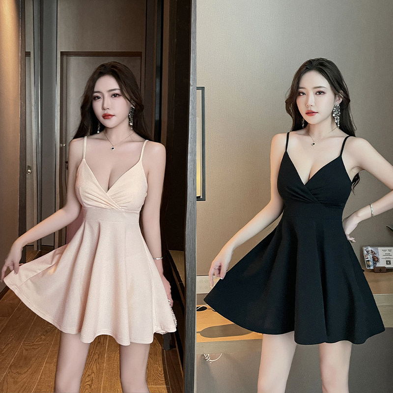 夜总会性感女装ktv吊带工衣短款礼服夜场工作服深V低胸spa连衣裙