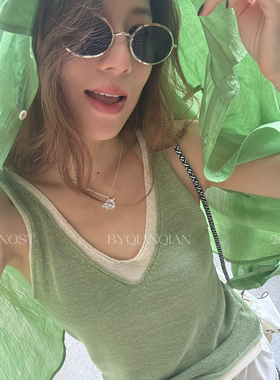 MADEIN OST-2023韩版时尚简约意式编织感撞色假两件针织背心S8980