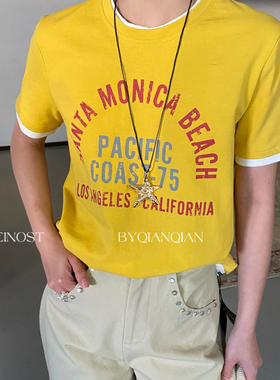 MADEIN OST-26年早春轻运动假两件撞色字母短袖T恤91022