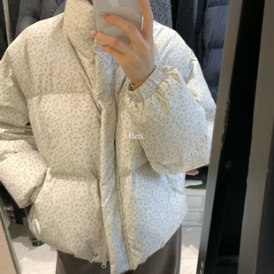Hers-冬上新韩系简约日常通勤碎花面包羽绒服(含90白鸭绒)92668#