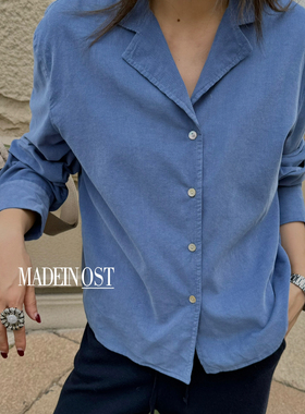 MADEIN OST2025新款时尚衬衫女复古青果领灯芯绒可叠穿衬衫57360