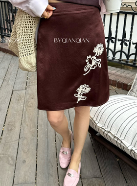 MADEIN OST-2026韩版新款半身裙女100醋酸缎手工绣花半身裙91125