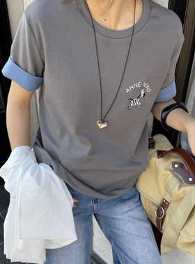 MADEIN OST-26年早春首发都市百搭休闲撞色卷边袖小马刺短袖91092