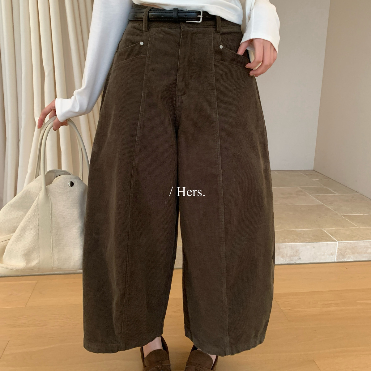Hers-秋上新复古日系气球九分灯芯绒休闲裤(配腰带)67006