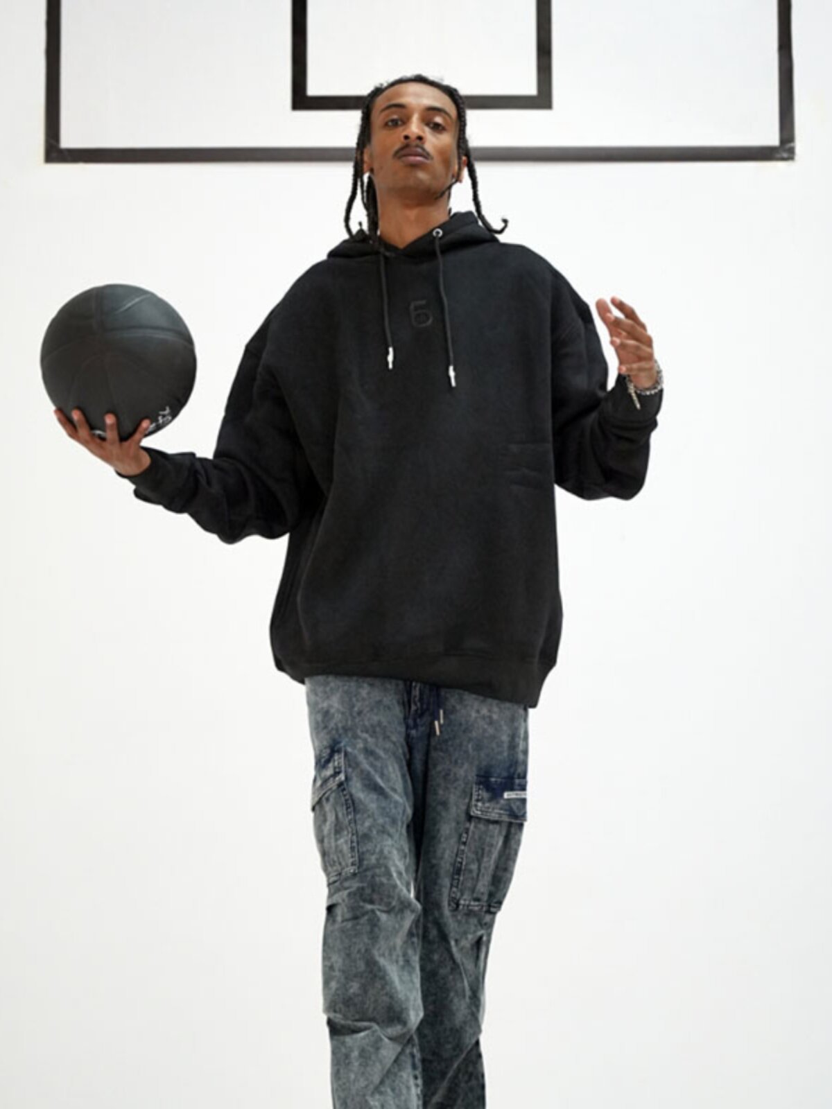 [ZONE 6] EASY SERIES BLACK SAMURAI LOGO HOODIE MENS VELVET AUTUMN AND WINTER SPORTS SWEATSHIRT