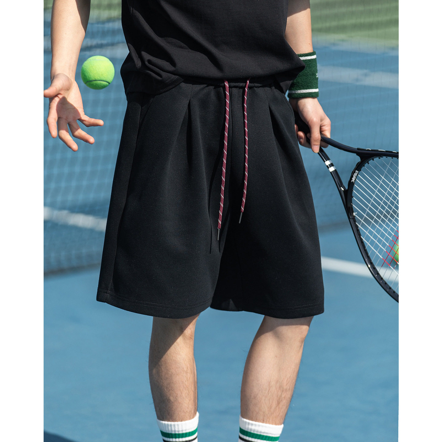 廓形立体打褶卫裤短裤男夏季宽松复古撞色抽绳质感美式潮牌五分裤