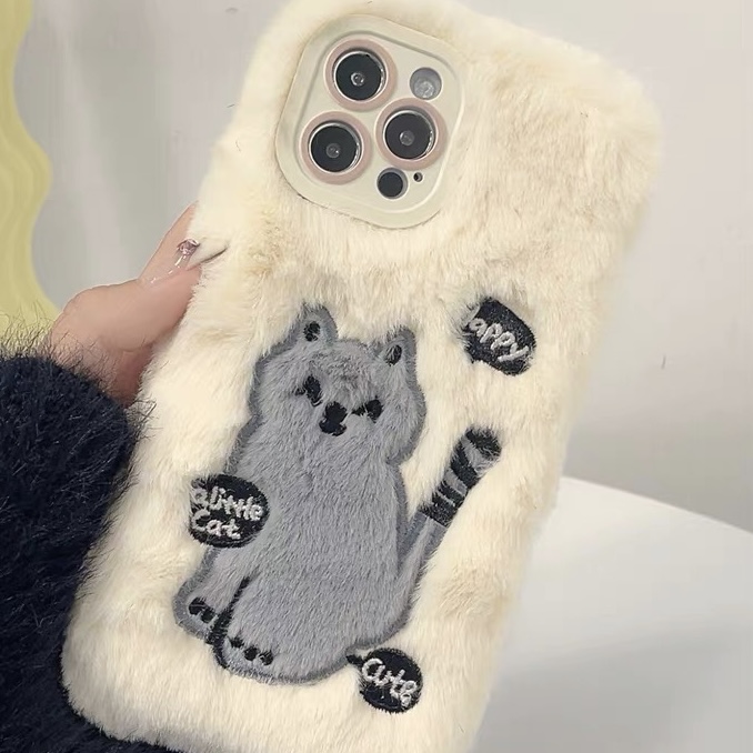 秋冬新款a57小猫咪动物A58x刺绣a97手机壳V70S可爱V50毛绒v60S真我NEO7se/gt6/5手机壳Realme14pro+/13/12/11