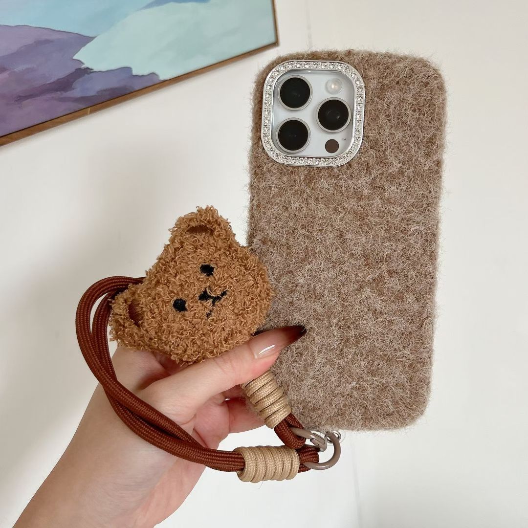 秋冬款美拉德色系毛绒oppo a6i纯色简约小熊a5/a3x/A2m手机壳Findx9pro/8s+/7/6女OPPOReno15pro/14/13/12/11