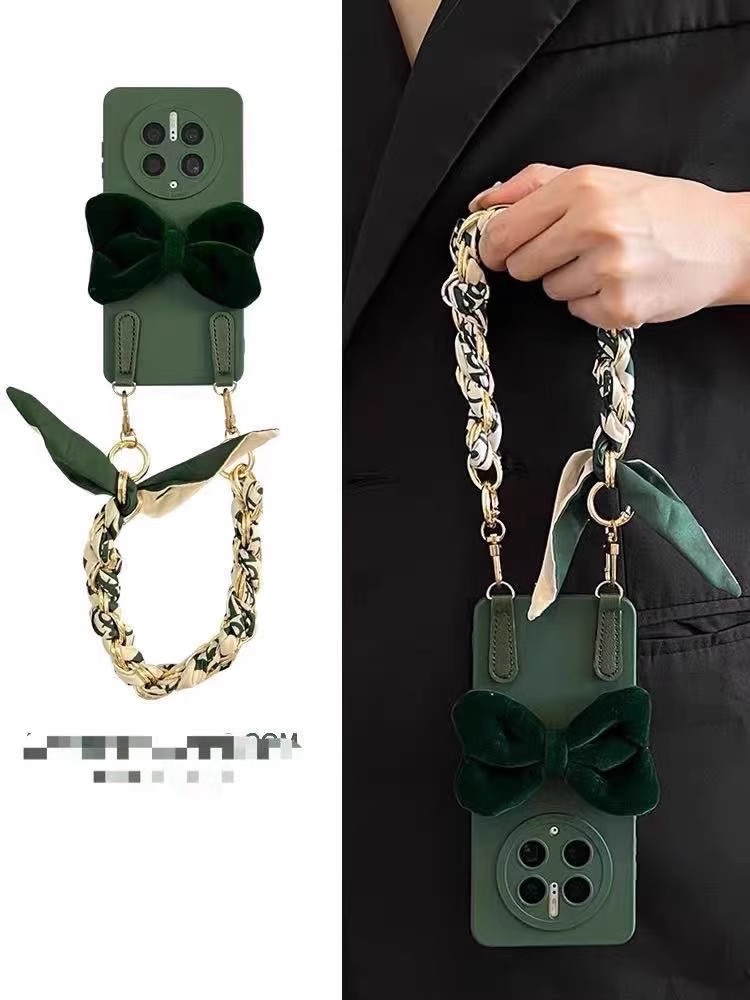 ins高级感复古文艺墨绿色手提Civi3/1S/2手机壳适用小米14pro女13/12X手链K60k50红米K70e/Note13pro/12R/11T