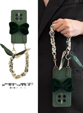 ins高级感复古文艺墨绿色手提Civi3/1S/2手机壳适用小米14pro女13/12X手链K60k50红米K70e/Note13pro/12R/11T