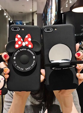 迪士尼米老鼠米奇带镜子12mini苹果14plus适用iPhone15promax手机壳带挂绳女13pro/1+11/9r一加12/ace3米妮2V