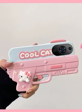 网红粉红色KT小猫咪手枪gt2荣耀V30t/Q5i/OPPO真我gt5 neo6se手机壳适用realme12x/11pro+10/V13t女款v50v11s