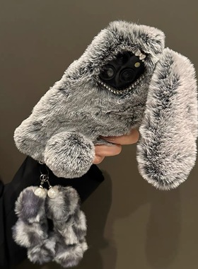 秋冬款毛茸茸兔子女a57/A58x带手绳V50/a97手机壳V70S毛绒v60S真我NEO7se/gt6/5手机壳Realme14pro+/13/12/11