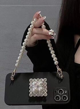 高级感闪闪水钻支架手提链条适用iPhone13promax手机壳14plus苹果12pro女1+11/9R高档9rt一加ace2V手机壳8pro