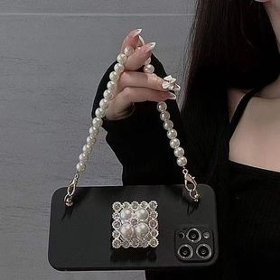 高级感闪闪水钻支架手提链条适用iPhone13promax手机壳14plus苹果12pro女1 9R高档9rt一加ace2V手机壳8pro