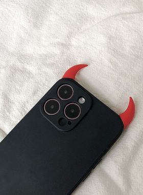 小红书小恶魔简约纯色黑色15pro男女款12mini苹果14plus适用iPhone16promax手机壳1+13/12/11一加ace5pro/3v2