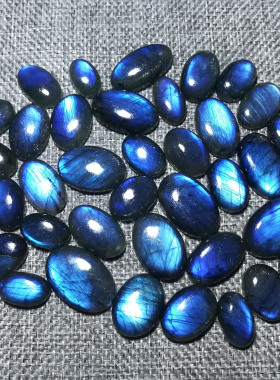 晴天石头铺蓝色拉长石椭圆戒面/吊坠（无孔，背后平）一图一物