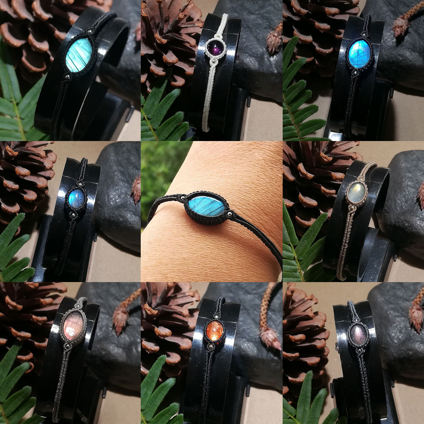 晴天出品手工编织天然拉长石手月光石细手环个性简约风可定制