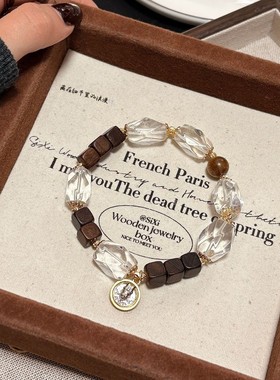 【秋珀】原创天然沉香白水晶随型复古小众手串个性男女款百搭手饰