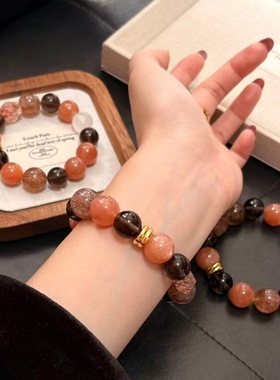 【东宫】原创天然太阳石黑金超复古水晶手串气质时尚女款送朋友手