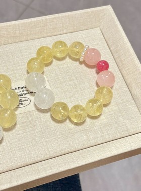 【曲奇甜心】原创天然柠檬黄粉晶甜心手串粉嫩轻奢女款小心手饰