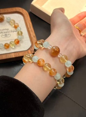 【星光游乐园】原创天然黄胶花海蓝宝清新设计手串时尚百搭女手饰