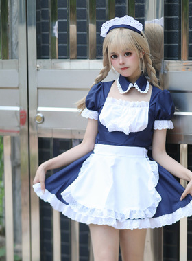 新款蓝色秋叶原日系萌COS服经典女仆装 COSPLAY演出服 万圣节服装