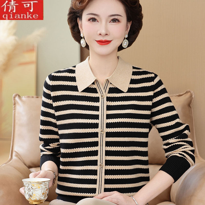 五十岁妈妈装秋装针织毛衣女加肥加大中老年人洋气打底衫奶奶上衣