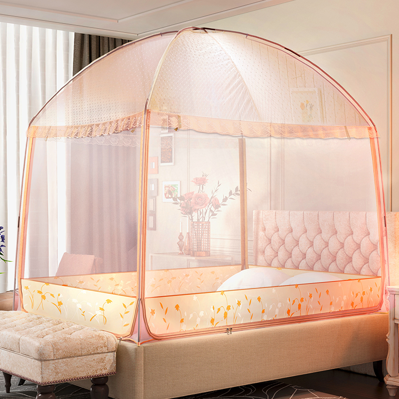 蒙古包蚊帐加高三开门1.5m床1.8米双人家用支架拉链1.2单人学生i.