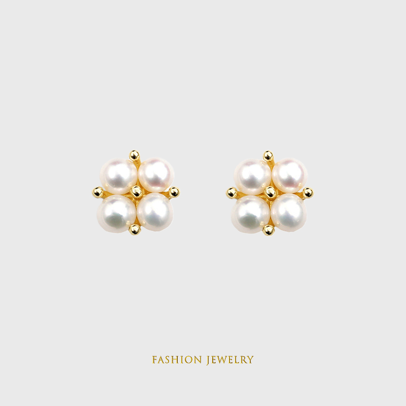 精致小巧 法式优雅天然淡水珍珠耳钉925银针女简约上班耳环耳饰品
