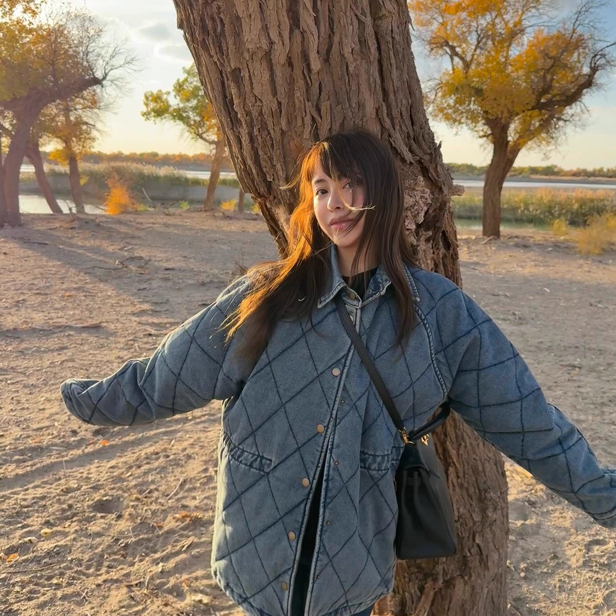 冬季加厚菱格牛仔夹棉外套棉袄