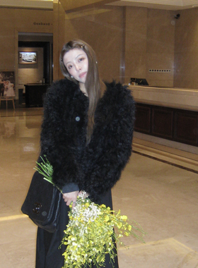 3ts冬季1oo羊毛手工编织皮草大衣秋冬毛毛外套