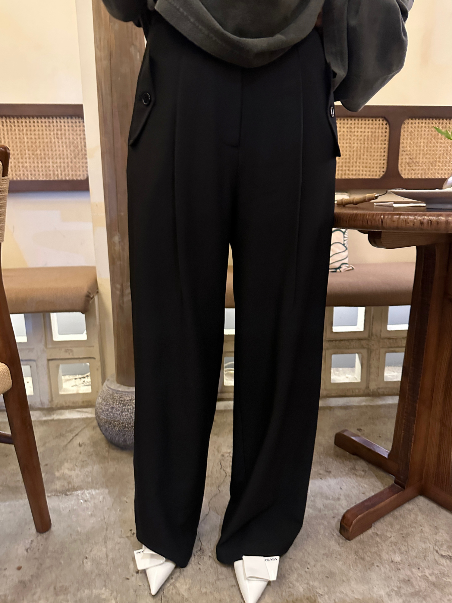 3ts高腰休闲长款贴袋西裤