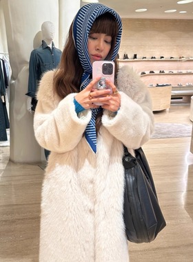 3ts 冬季中长款皮草仿水貂绒大衣毛毛外套环保皮草女