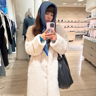 皮草仿水貂绒大衣毛毛外套环保皮草女 中长款 3ts 冬季