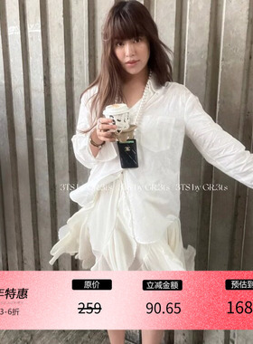 3ts夏季白色蕾丝百褶半身裙黑色蛋糕裙设计感a字短裙女