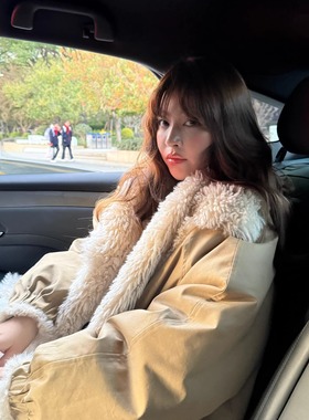 3ts 12/27 皮草复古派克服两面穿复古巴恩风冬季保暖翻领毛毛外套