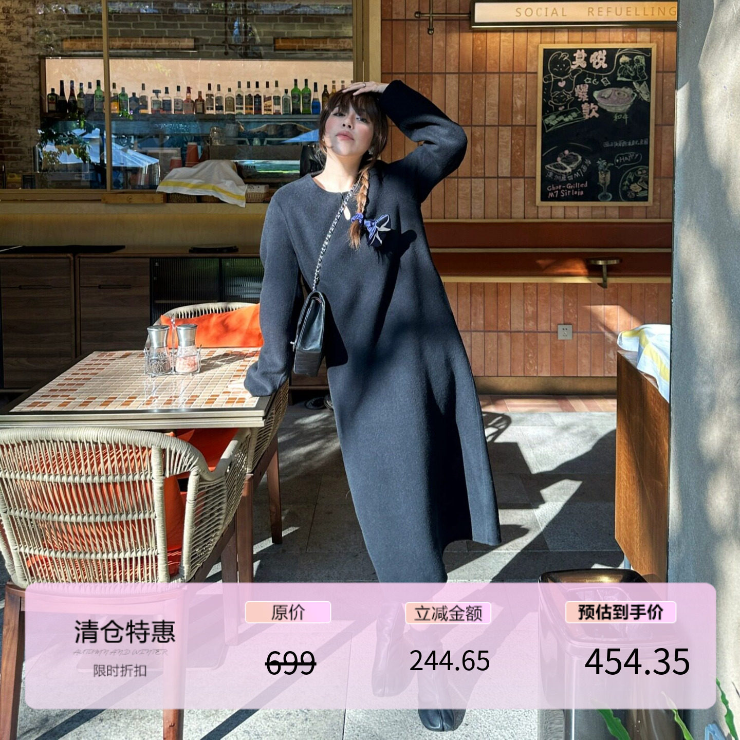 3ts双面羊毛连衣裙慵懒风秋冬宽松羊绒毛呢外套裙子
