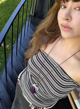 3ts夏季法式条纹肌理抹胸背心吊带系带内搭无肩带上衣女