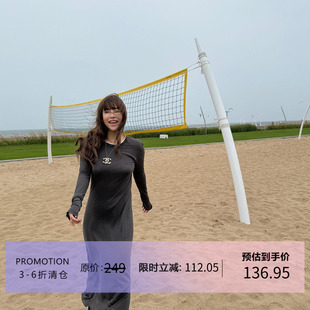 3ts【】 高级感针织连衣裙显瘦收腰直身长袖打底裙气质长裙