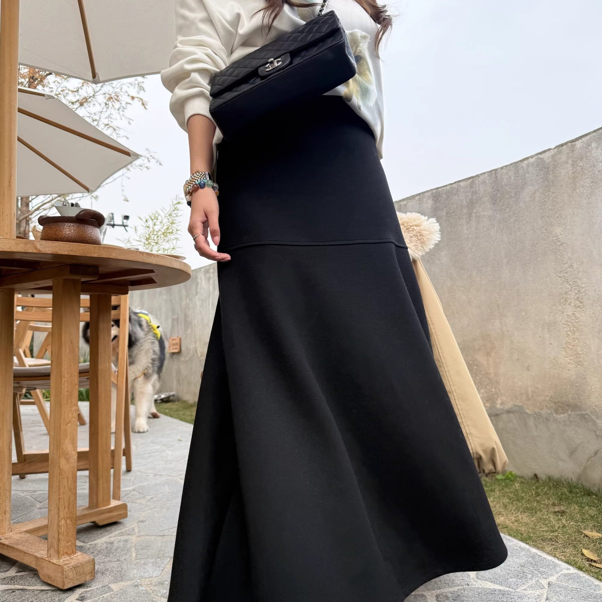 3ts 12/27 羊毛混纺针织毛呢鱼尾长裙修身显瘦半身裙女加厚半裙