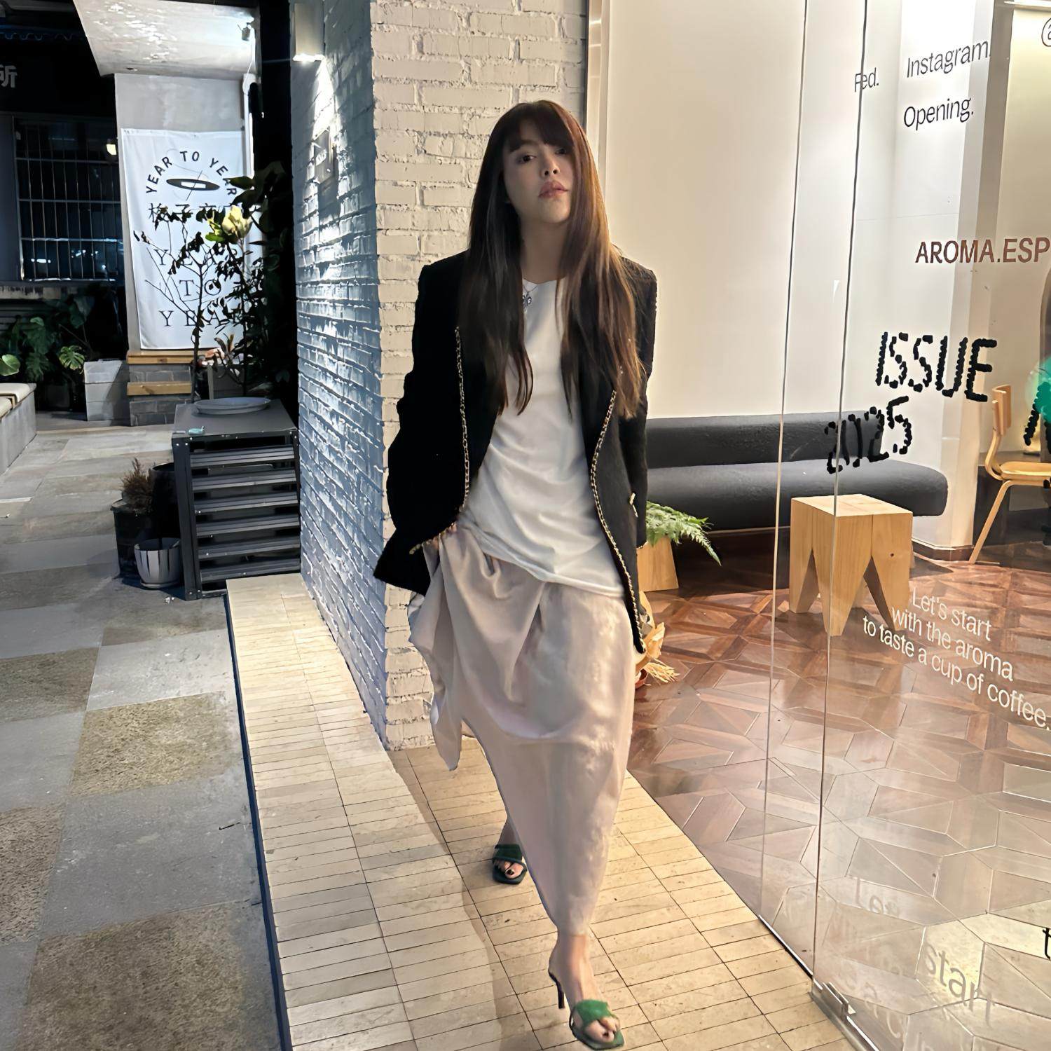 3ts法式宽松黑色小香风外套春季高级感名媛气质精致编织百搭西装