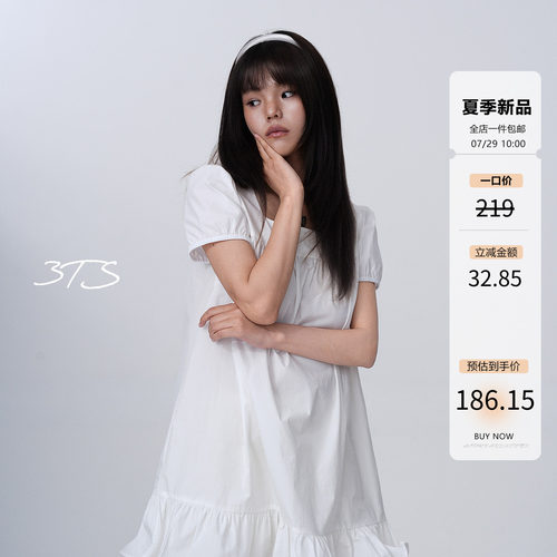 3ts法式白色方领荷叶边娃娃衫